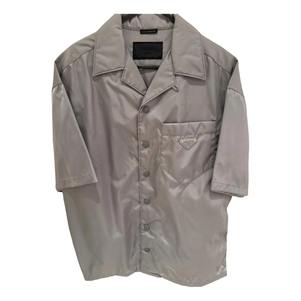 Prada Silver re-nylon button up Label shirt